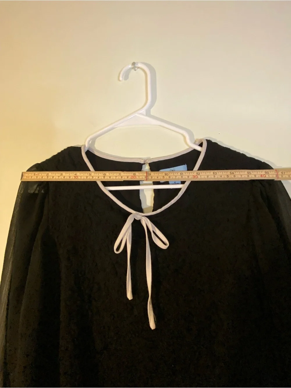 CeCe Black Floral Lace Blouse with Cream Neck Tie